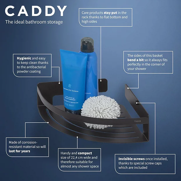 Tiger Caddy Large Corner Shower Basket - Black 5 Tiger Caddy Large Corner Shower Basket - Black - Image 3