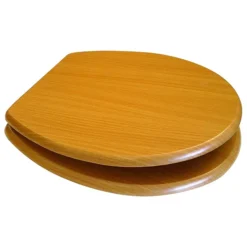 Euroshowers Beech MDF Toilet Seat With Chrome Bar Hinges -Bathroom Accessories 82983 l
