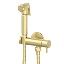 Arezzo Round Douche Shower Spray Kit With Bar Shut-Off Valve And Hose Brushed Brass