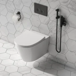 Arezzo Round Douche Shower Spray Kit With Wall Bracket And Hose Matt Black -Bathroom Accessories arzdk4mb d2