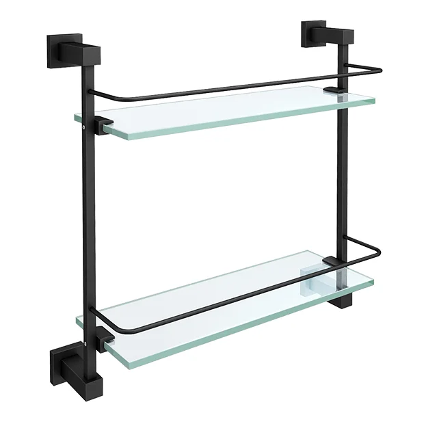 Arezzo Matt Black Modern Double Glass Shelf 3 Arezzo Matt Black Modern Double Glass Shelf