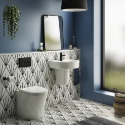 Arezzo Compact Concealed Cistern With Matt Black Flush Plate - Round Buttons