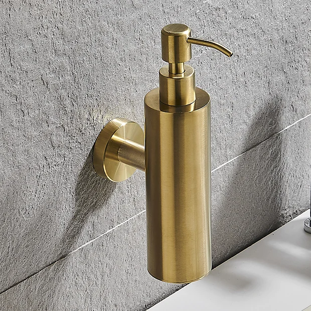 Arezzo Brushed Brass Round Wall Mounted Soap Dispenser 5 Arezzo Brushed Brass Round Wall Mounted Soap Dispenser - Image 3