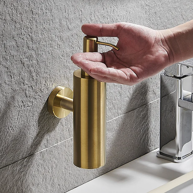 Arezzo Brushed Brass Round Wall Mounted Soap Dispenser 7 Arezzo Brushed Brass Round Wall Mounted Soap Dispenser - Image 5