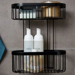 Black 2-Tier Wire Shower Basket