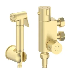 Arezzo Round Douche Thermostatic Bar Valve With Shower Spray Kit Brushed Brass -Bathroom Accessories dbvskbb l