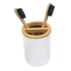 EcoDelux Bamboo Round Toothbrush Holder White