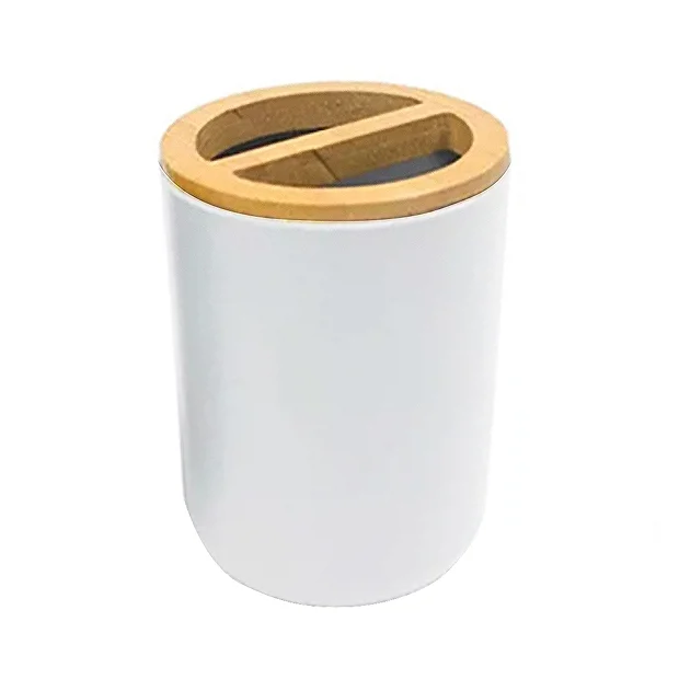 EcoDelux Bamboo Round Toothbrush Holder White 4 EcoDelux Bamboo Round Toothbrush Holder White - Image 2