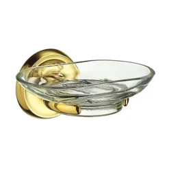 Smedbo Villa Glass Soap Dish & Holder - Polished Brass -Bathroom Accessories v242 l