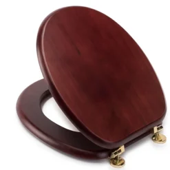 Croydex Mahogany Effect Solid Wood Toilet Seat With Brass Effect Fixings -Bathroom Accessories wl515202ai2