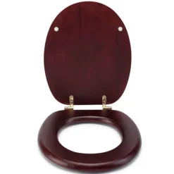 Croydex Mahogany Effect Solid Wood Toilet Seat With Brass Effect Fixings -Bathroom Accessories wl515202ai4