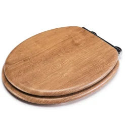 Croydex Flexi-Fix Ontario Teak Effect Anti-Bacterial Toilet Seat With Soft Close And Quick Release -Bathroom Accessories wl602086hai1