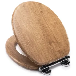 Croydex Flexi-Fix Ontario Teak Effect Anti-Bacterial Toilet Seat With Soft Close And Quick Release -Bathroom Accessories wl602086hai2