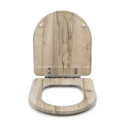 Croydex Varese Grey Oak Effect D-Shaped Flexi-Fix Toilet Seat With Soft Close And Quick Release -Bathroom Accessories wl610131h d1